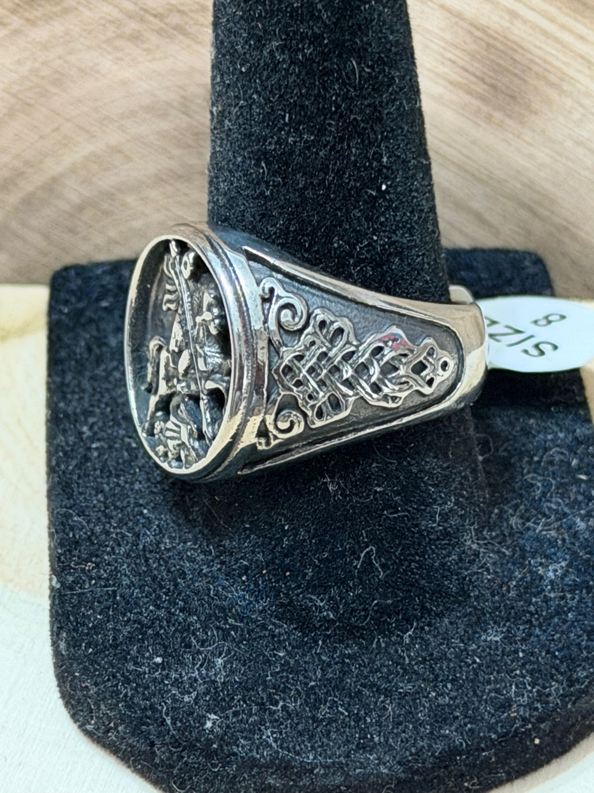 St. George Knight on Horseback Signet Ring Size 8