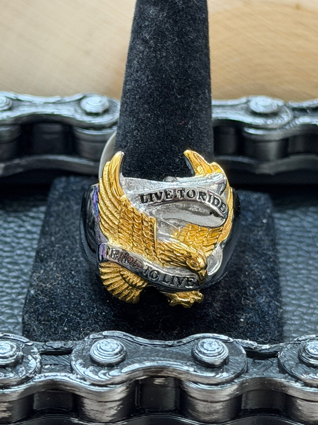 Gold Tone Live to Ride Eagle Ring Size 9