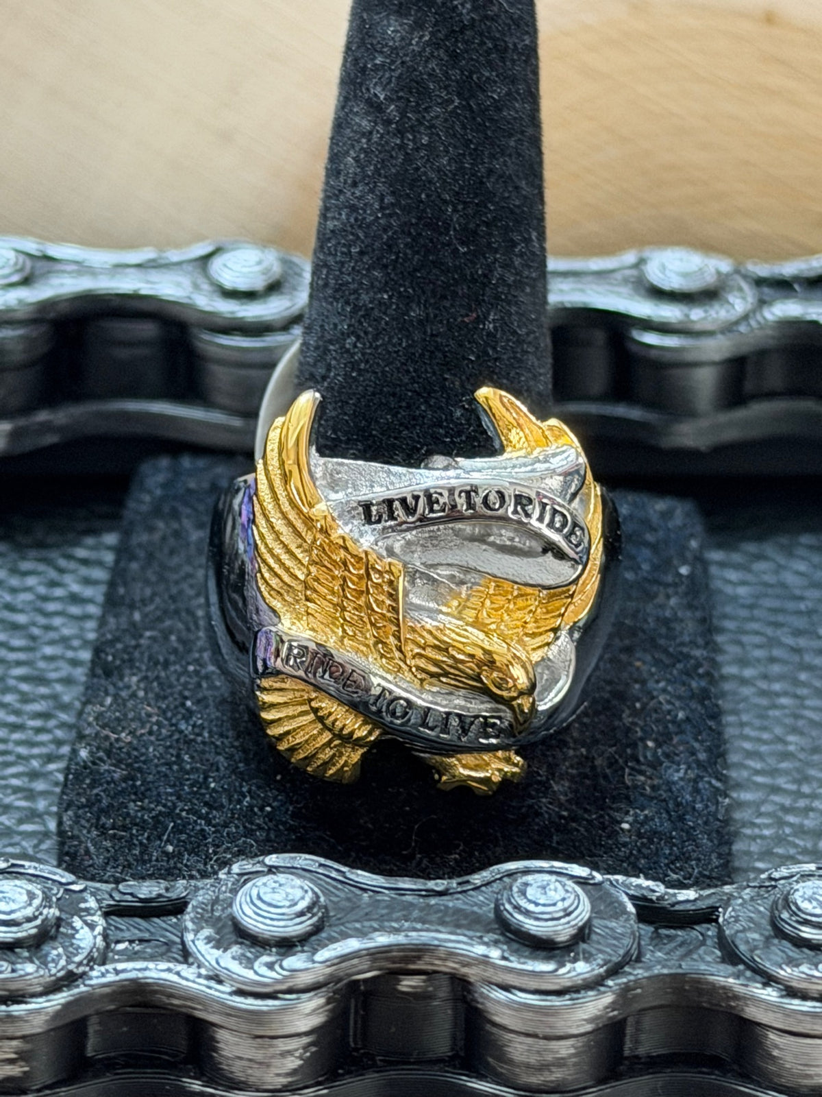 Gold Tone Live to Ride Eagle Ring Size 9