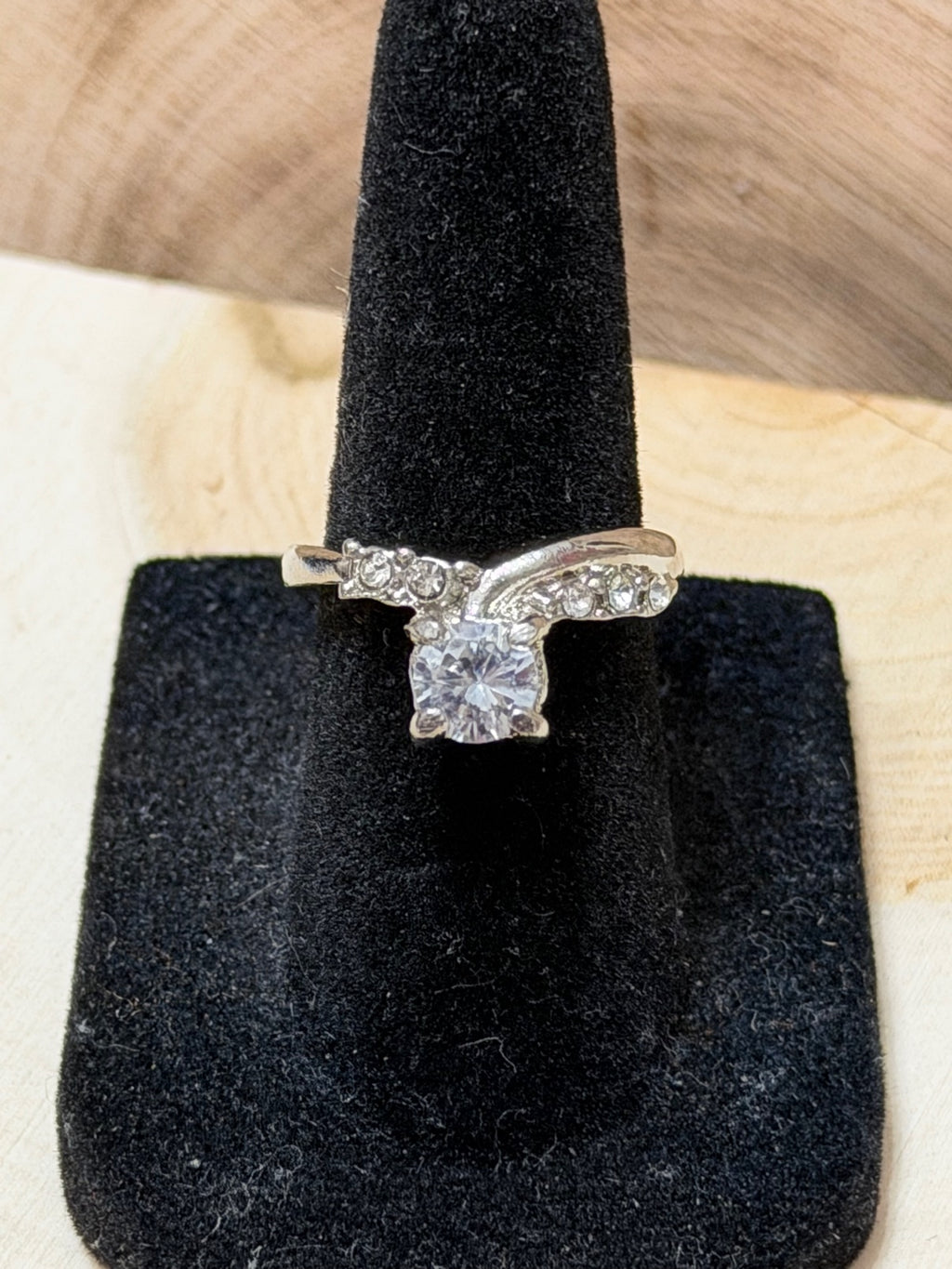 Clear CZ Solitaire Bypass Ring Size 5.5