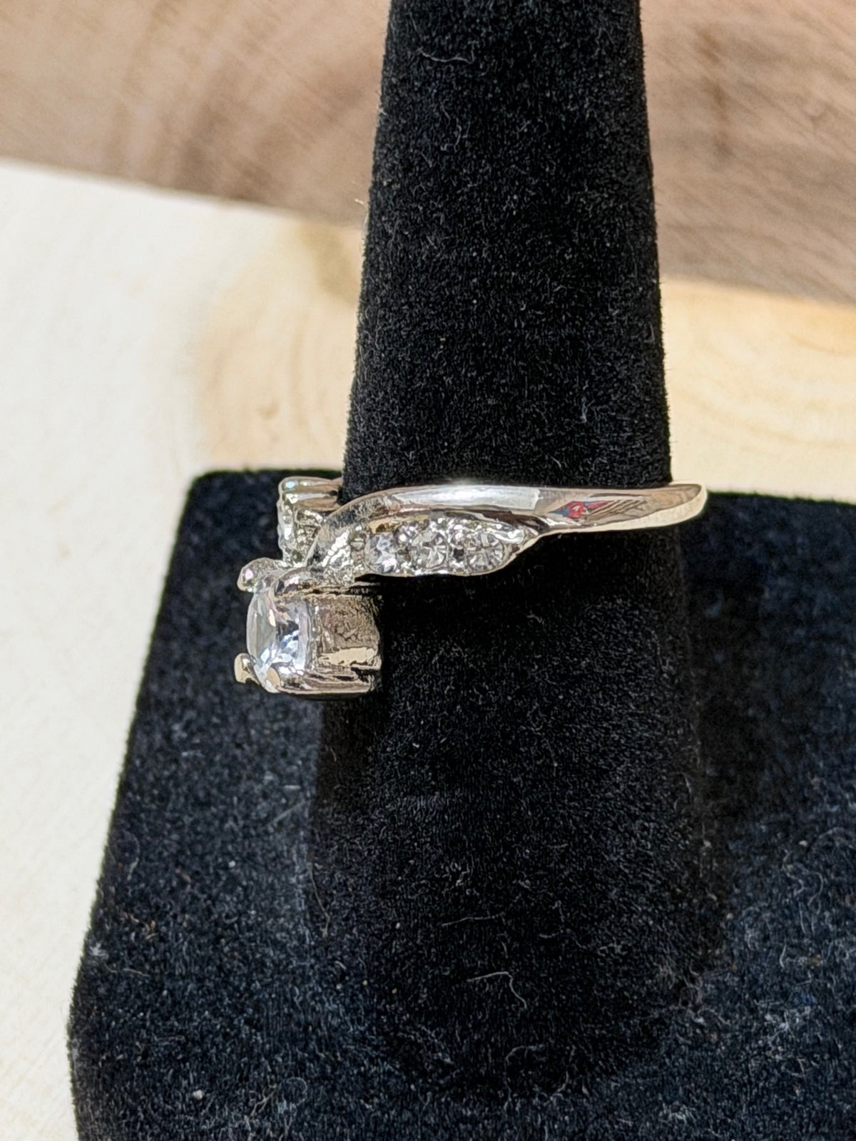Clear CZ Solitaire Bypass Ring Size 5.5