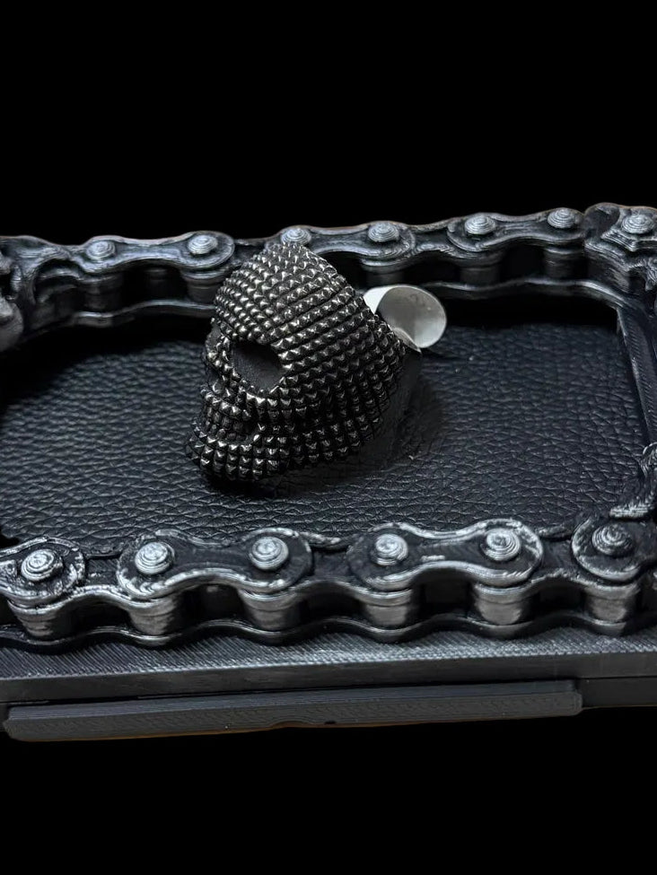 Pyramid Studded Skull Ring