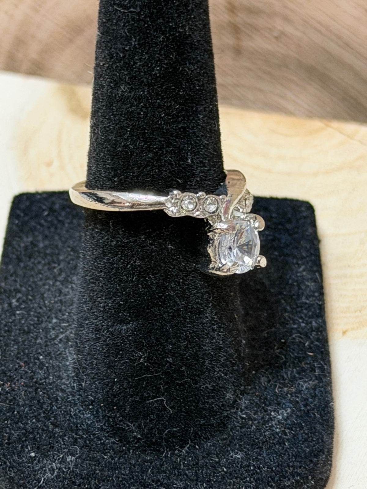 Clear CZ Solitaire Bypass Ring Size 5.5