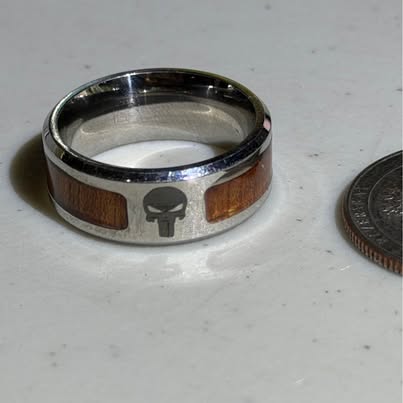 Punisher Wood Inlay Ring Size 7