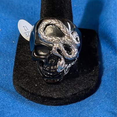 Black Skull and Silver Snake Ring Size 12