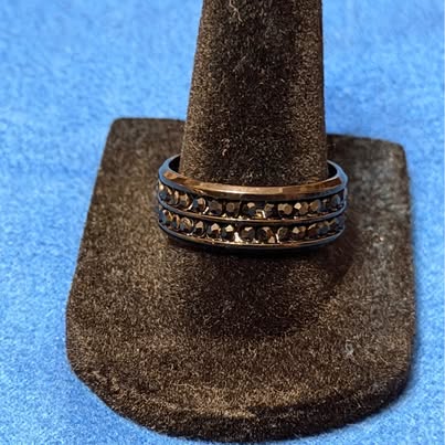 Black Double Row Rhinestone Band Ring Size 9