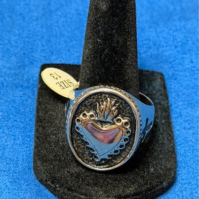 Sacred Heart Signet Ring with Crosses Size 13