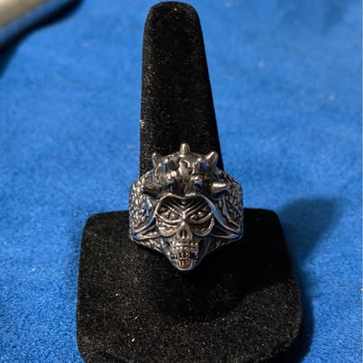Biker Skull Ring with Spiked Crown