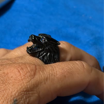 Black 316L stainless steel Wolf Head Ring