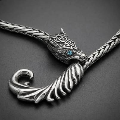 Viking Wolf Head Valknut Necklace 36”