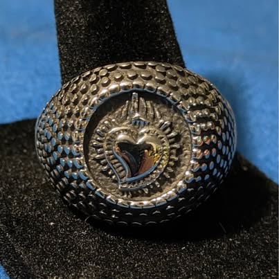 Sacred Heart Textured Signet Ring Size 12