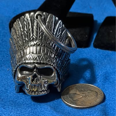 Skull Native American Headdress Guardian Bell Keychain