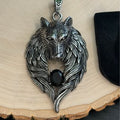 Wolf Head Pendant with Black Stone
