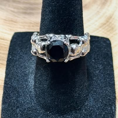 Gothic Skeleton Ring with Black CZ Size 6
