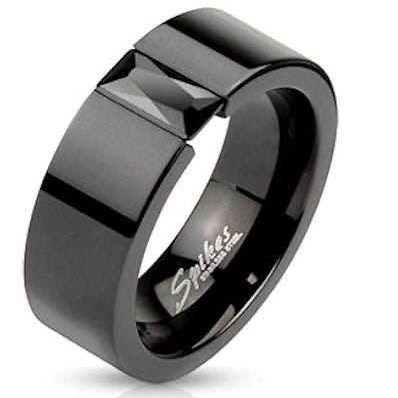 Spikes Stainless Steel Black Tension Set Ring Size 6