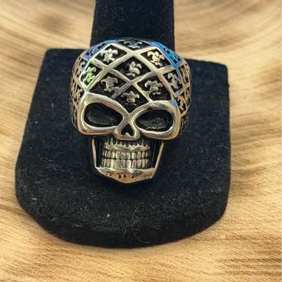 316L Stainless Steel Fleur-de-Lis Skull Ring Size 10