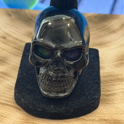 Black Metallic Skull Ring Size 9