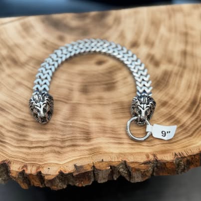 9-inch Double Franco Lion Head Bracelet – 316L Stainless Steel