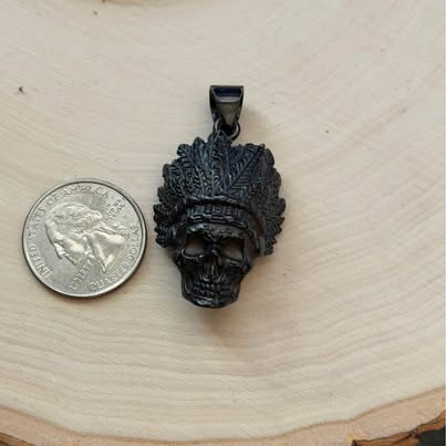 Black Skull Native American Headdress Pendant