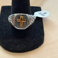 Men's Silver and Gold Tone Cross Signet Ring Size 9