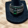 Green Austrian Crystal 10KT Black Gold Filled Engagement/Wedding Ring