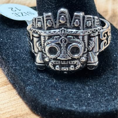 316L Stainless Steel Aztec Mayan Mask Ring Size 12