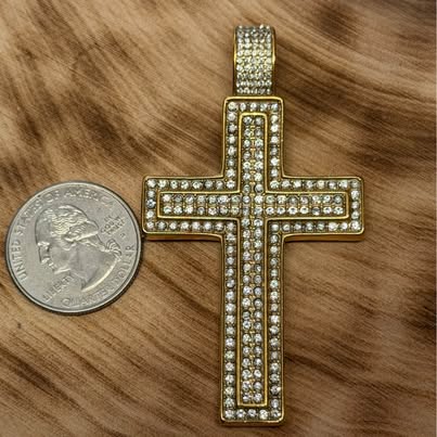 Gold-Tone Stainless Steel Rhinestone Cross Pendant