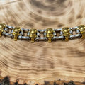 Gold and Silver Tone Skull Motorcycle Chain Bracelet Retail $150