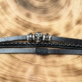 Black Leather Multi-Strand Skull Bracelet