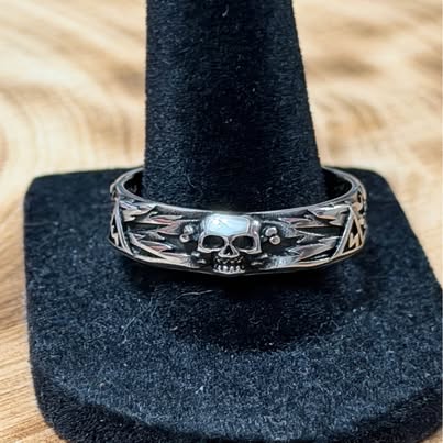 Stainless Steel Skull and Rune Band Ring Size 13