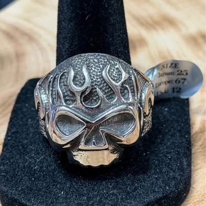 316L Stainless Steel Flaming Skull Ring Size 12
