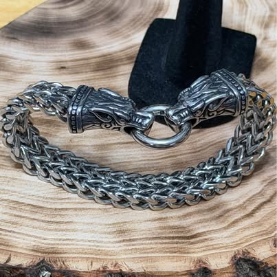Viking Wolf Head Stainless Steel Bracelet