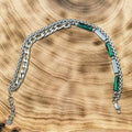 316L Stainless Steel Double Strand Bracelet with Green Stone Accents