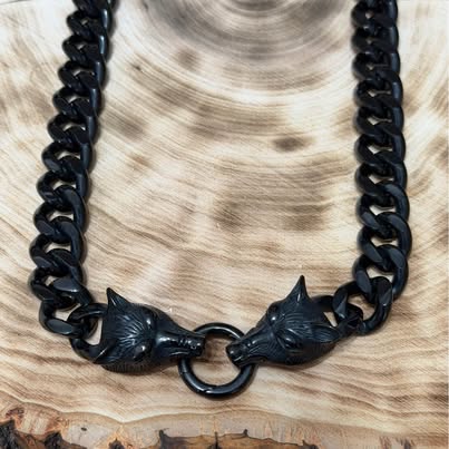 Black Wolf Head Cuban Link Chain