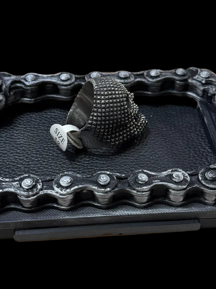 Pyramid Studded Skull Ring