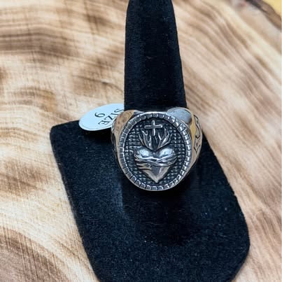 Sacred Heart Cross Signet Ring Size 6