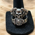 Skull V-Twin Engine Live to Ride Biker Ring Size 10