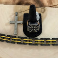 Iron Cross Biker Set Size 10 - Ring, Cross Pendant & Motorcycle Chain Bracelet
