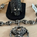 316L Skull Set Size 10 - Headdress Ring, V-Twin Pendant & Skull Link Bracelet