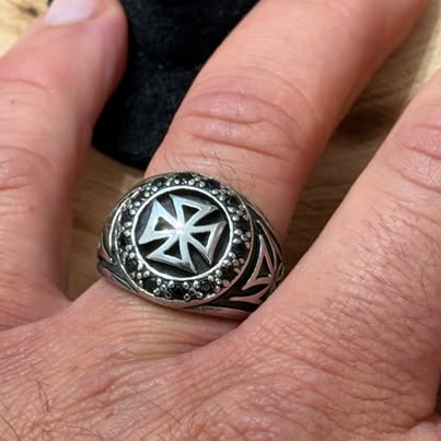 Knights Templar Cross Ring Size 9 - 316L Black Zircon Stones