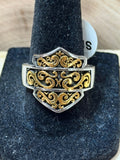 Two-Tone Bar & Shield Ring Size 9 - Gold Tone Scrollwork