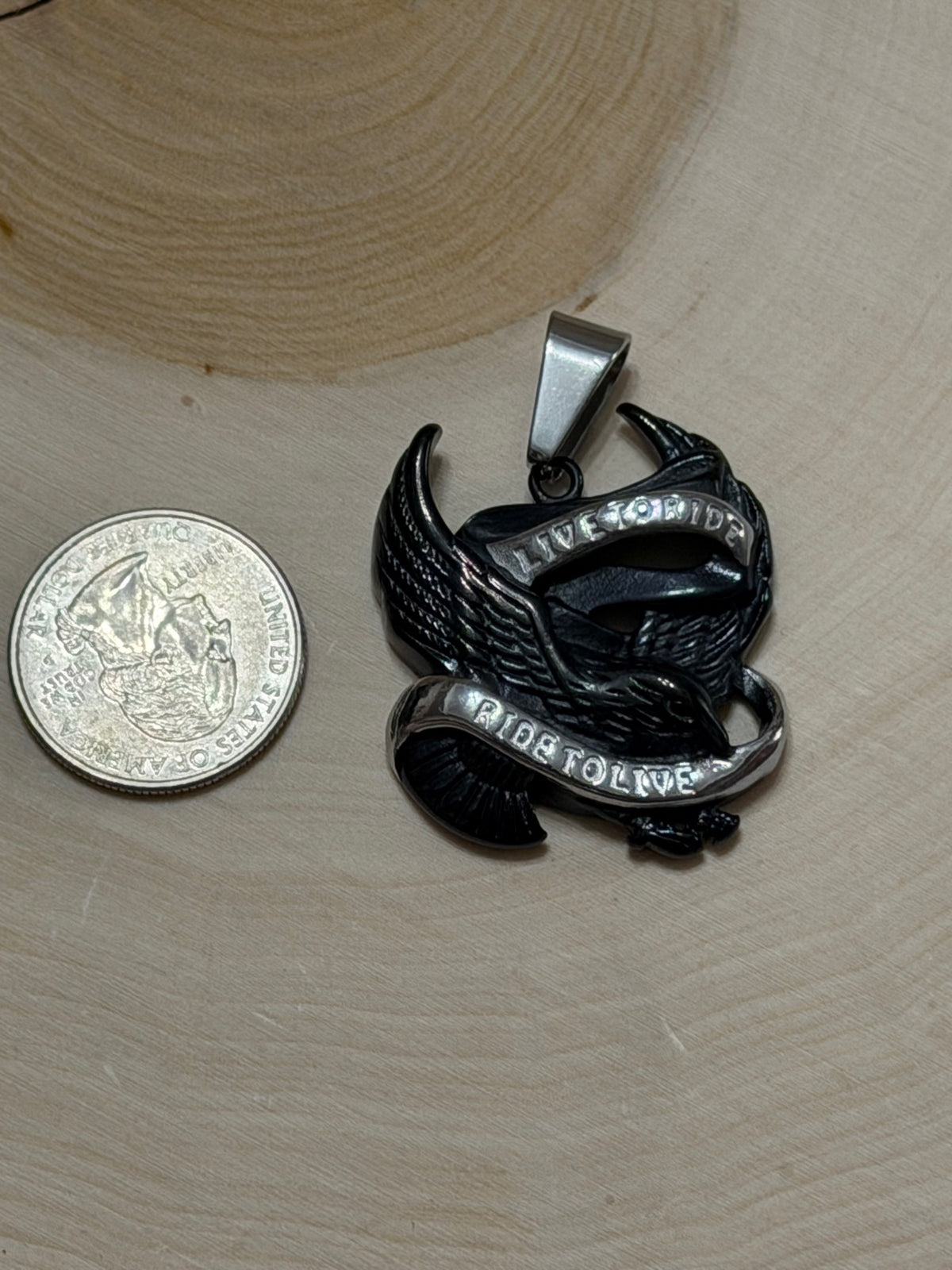 Black Live to Ride Eagle Pendant