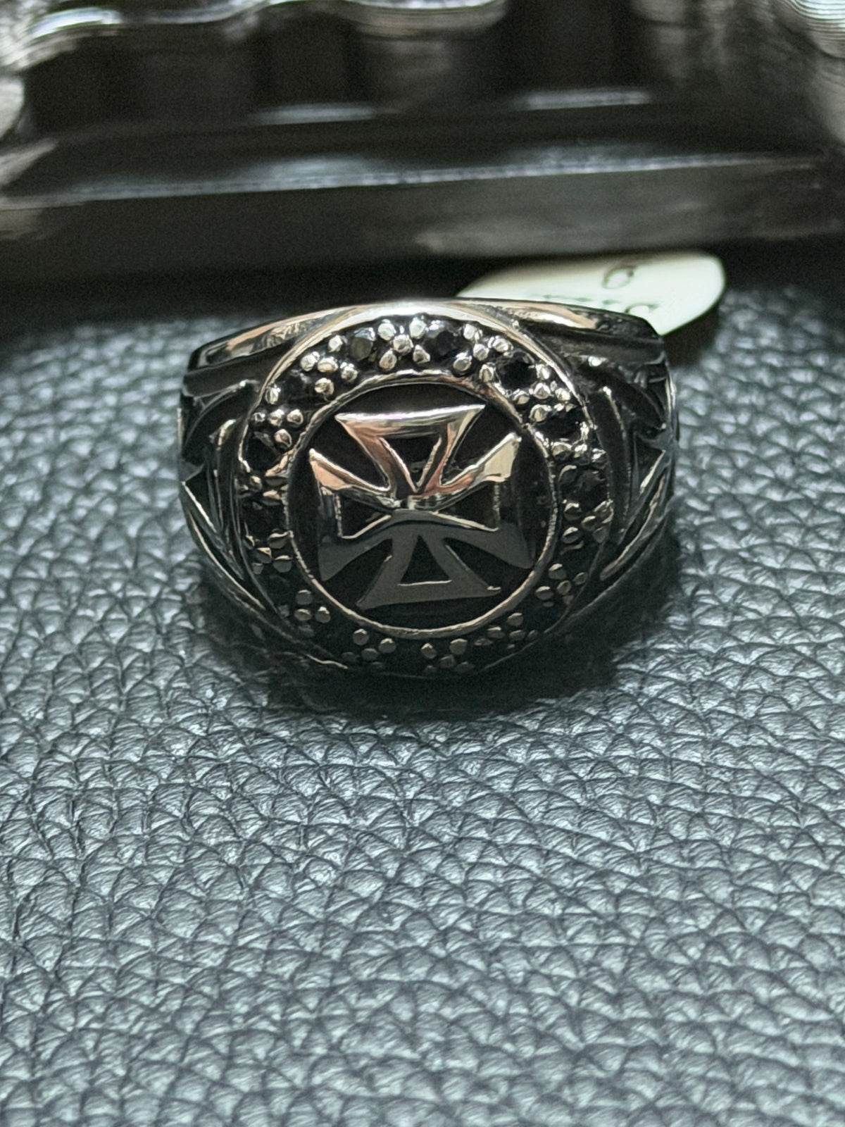 Knights Templar Cross Ring Size 9 - Black Zircon Stones