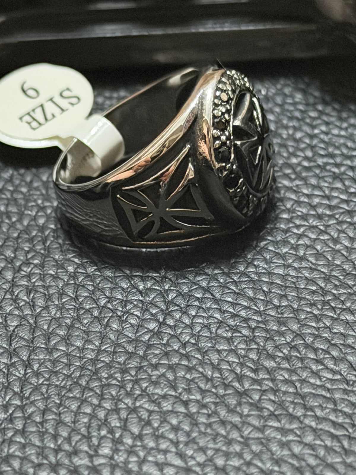 Knights Templar Cross Ring Size 9 - Black Zircon Stones