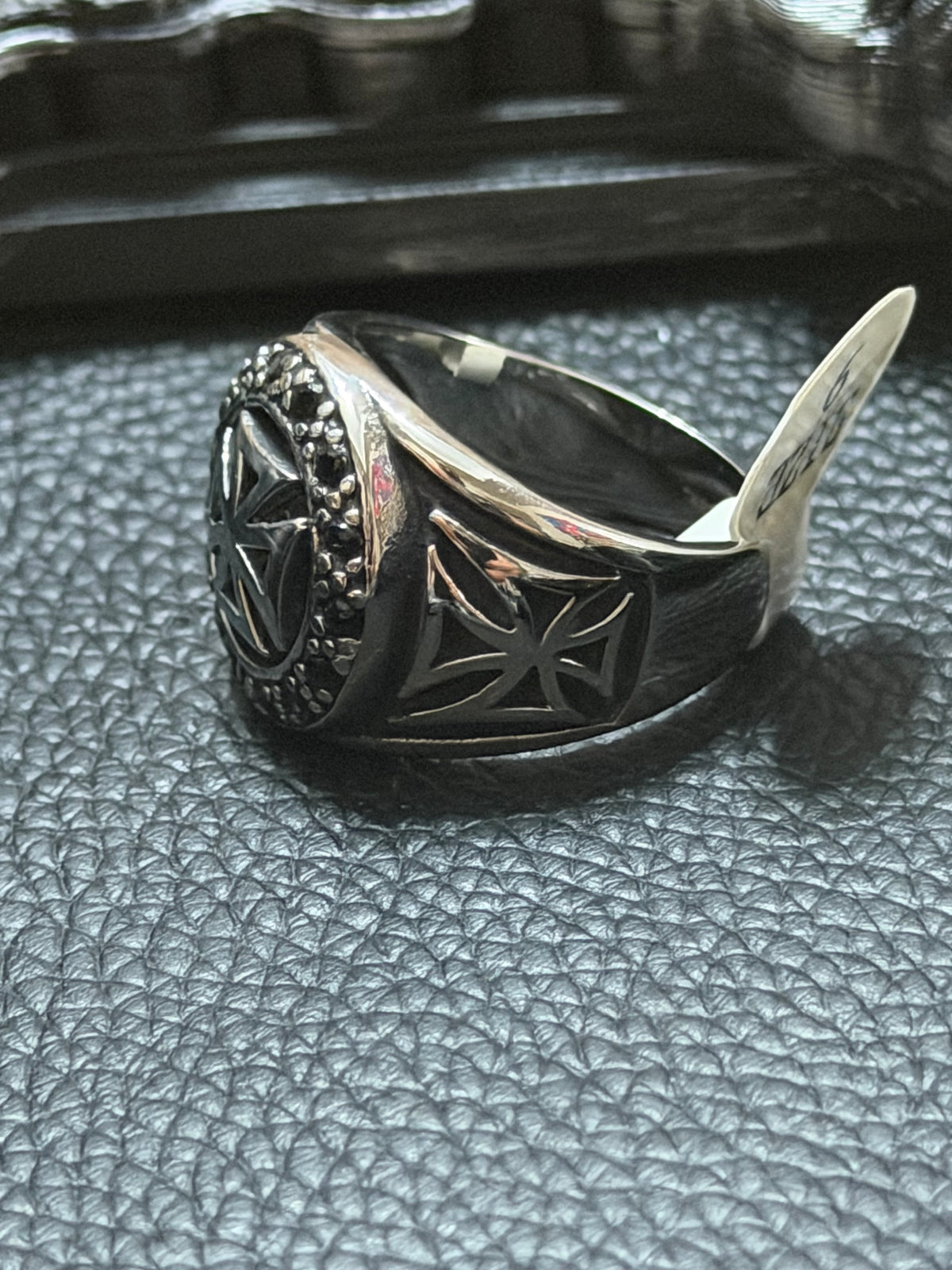 Knights Templar Cross Ring Size 9 - Black Zircon Stones