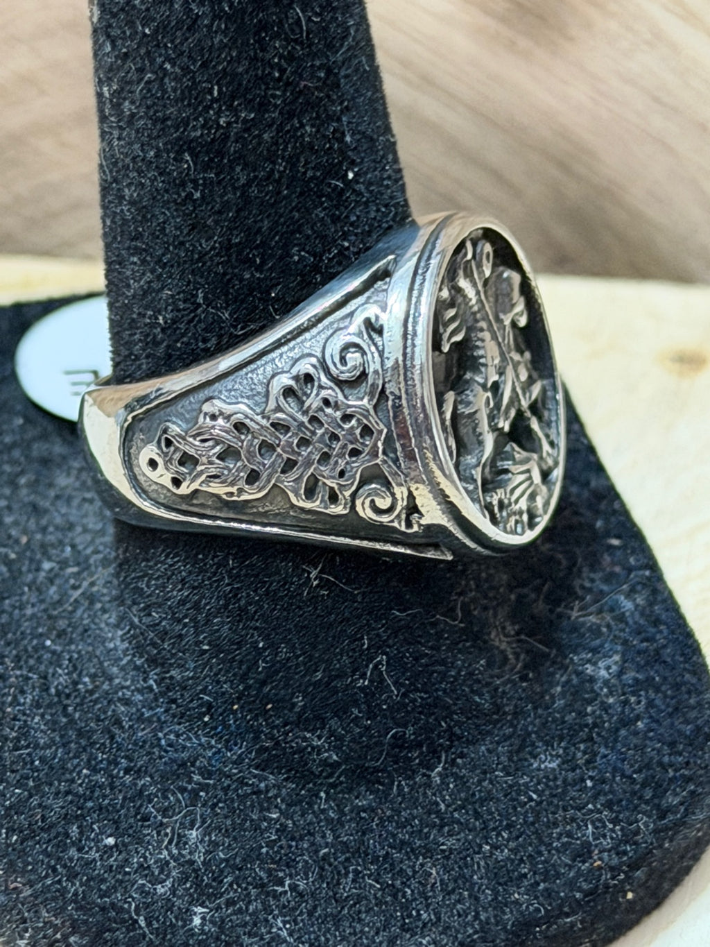 St. George Knight on Horseback Signet Ring Size 8