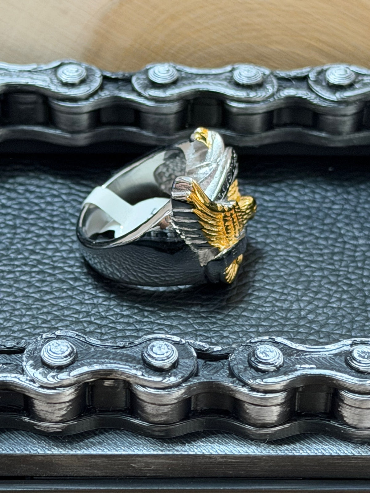 Gold Tone Live to Ride Eagle Ring Size 9