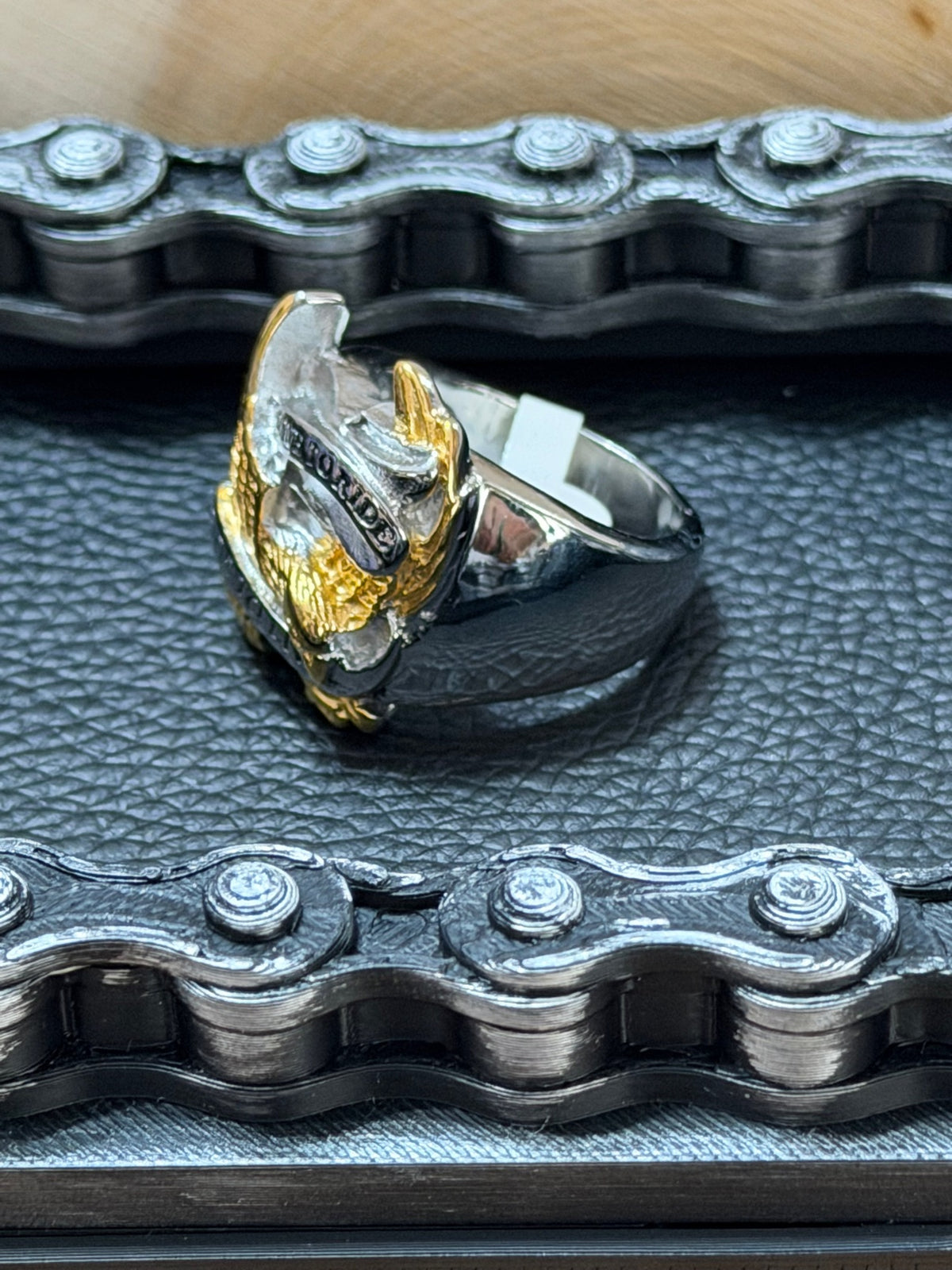 Gold Tone Live to Ride Eagle Ring Size 9